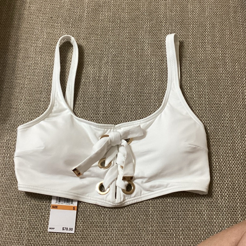 NWT MICHAEL Michael Kors White Bikini Top with Gold Eyelet Detail